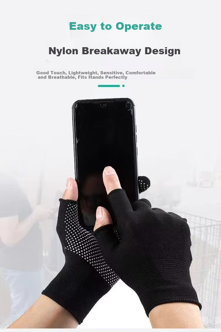 Jiahu Black Nylon Gloves Thin Coated Non-Slip Wear-Resistant Breathable Work Gloves Fingerless [Coated Black] 24 Pairs 3