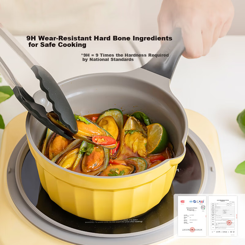Buydeem 18cm Non-Stick Fluorine-Free Ceramic Milk Pot Soup Pot Baby Food Cooking Pot Small Goose Yellow