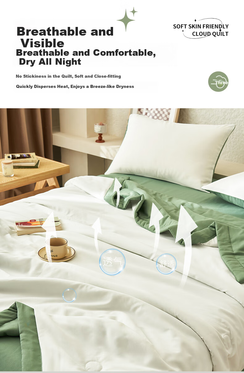 Grace Class A Fabric Machine Washable Summer Quilt, Single Person Summer Air Conditioning Quilt Duvet Cover, Summer Cool Quilt 150*200cm Milkshake Gree 11