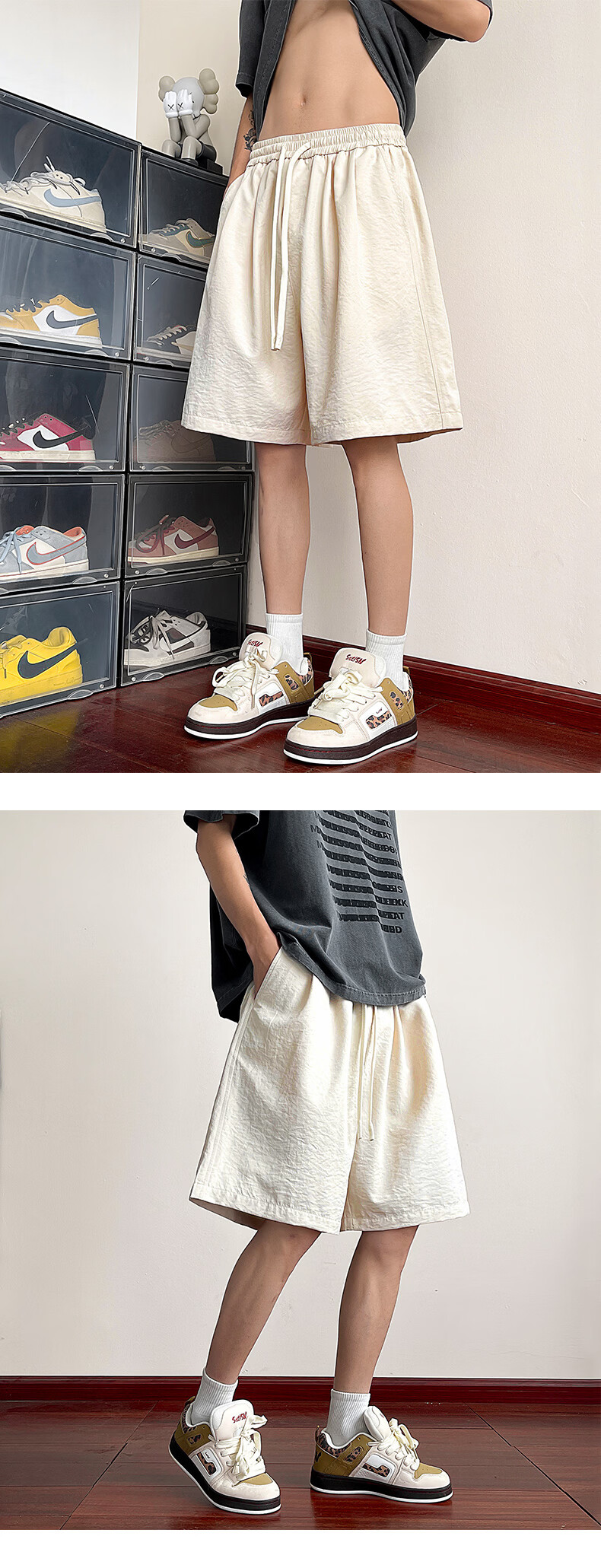MON-LIST Men's Summer Simple Loose Vintage Quick-Dry Sports Straight Casual Shorts MLDK09 White 3XL 17