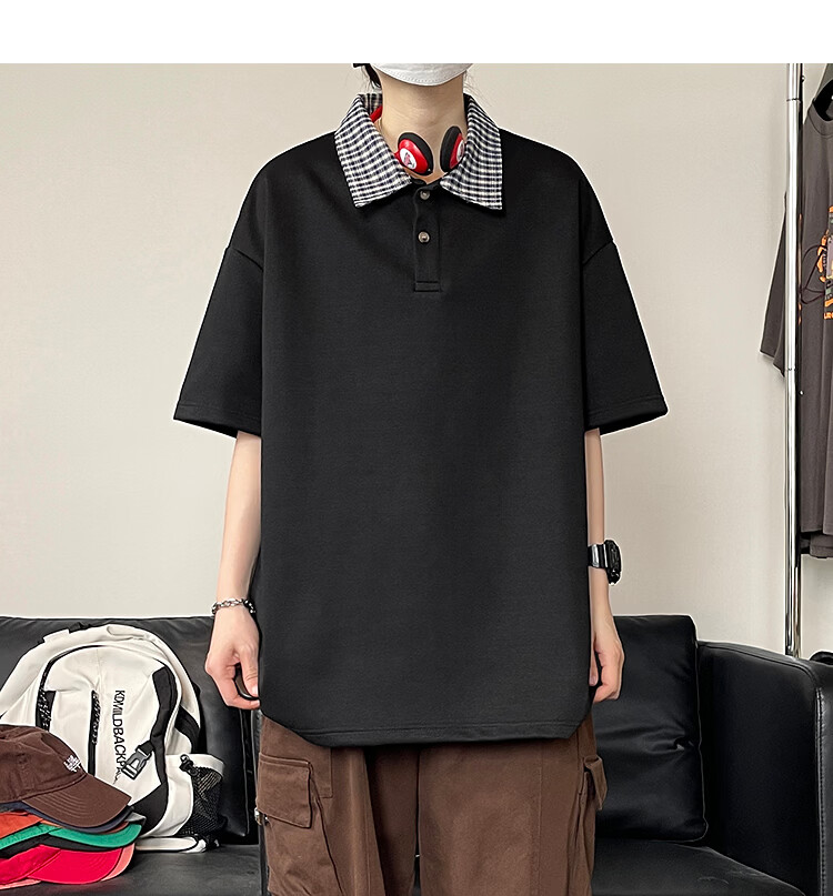 Popeye Two-Piece Houndstooth Polo Shirt Short Sleeve Men's Summer Collared T-Shirt Cleanfit Half Sleeve DX21 White Gray XL 21