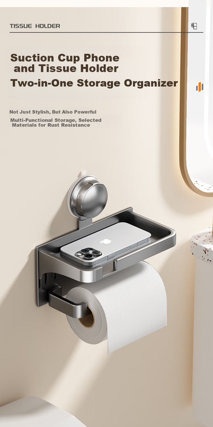 Xinpei Toilet Paper Holder, No Drilling Required, Bathroom Roll Dispenser, Hotel Commercial Space Aluminum Tissue Box, Bathroom Storage Rack 2