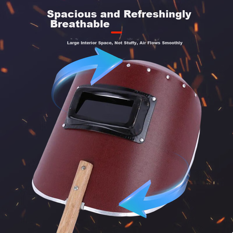 Anxiaoxia Electric Welding Helmet Protective Face Shield Argon Arc Welding Cap Lightweight Leather Face Cover with Three Black Lenses and Strap 3