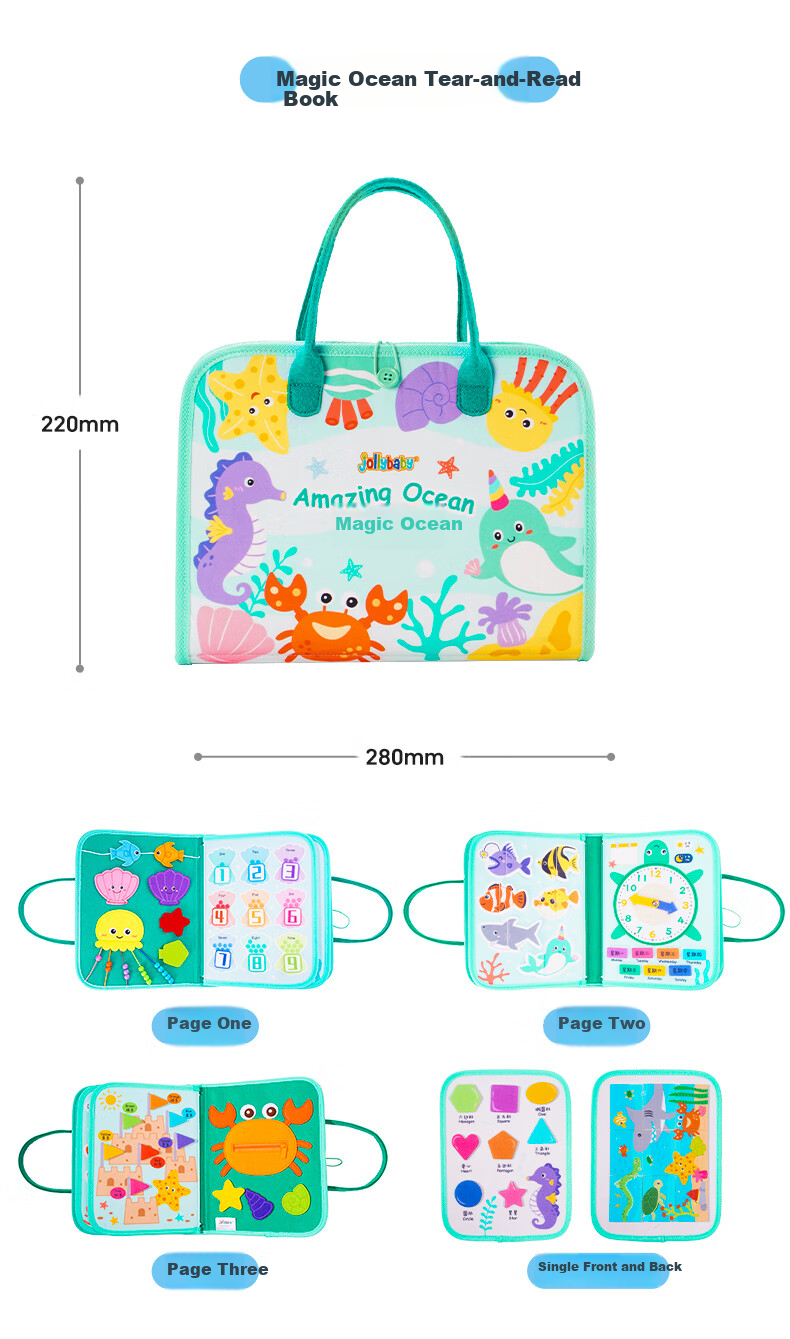 Jollybaby Tear-Resistant Baby Cloth Book with Velcro, Chewable and Durable, Early Education for 0-1 Year Olds, Fun Amusement Park Theme 13