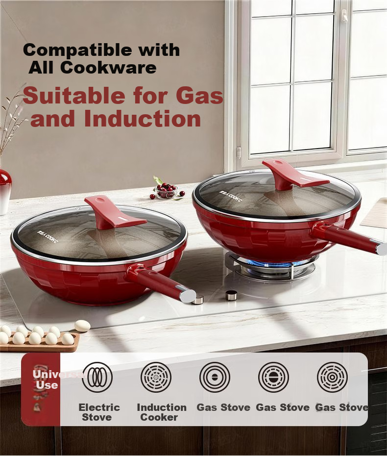 CHUI DA REN Wear-Resistant King Titanium Non-Stick Frying Pan Household Oil-Gathering Flat Bottom Gas and Induction Cooker 0 Fluorine Coating Stir-Fry Pan 18