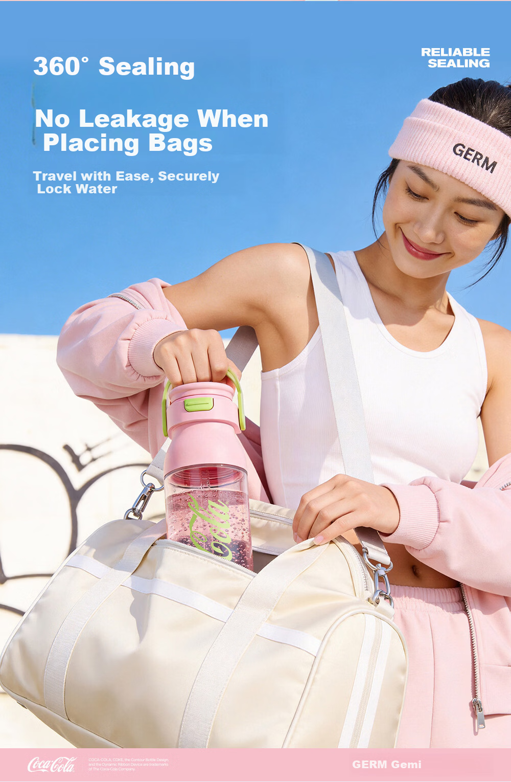Germ Coca-Cola Summer Plastic Cup with Straw High Temperature Resistant Large Capacity Sports Water Bottle 730ML Snow White 9