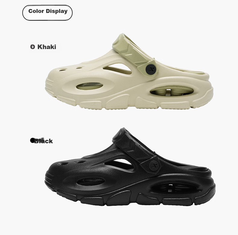 XTEP Men's Hole Shoes Beach Sandals Dual-Purpose Summer New Sports Sandals Black 047 Size 42-43 5