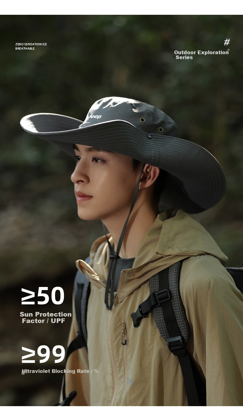 JEEP Men's Summer Fisherman Hat Large Brim UV Protection Mountaineering Sunshade Fishing Sun Hat for Women 8