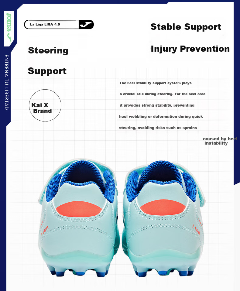 JOMA 2025 New Magic Tape Children's Soccer Shoes MG Short Studs Youth Student Training Shoes Light Blue/Dark Blue Size 36 9