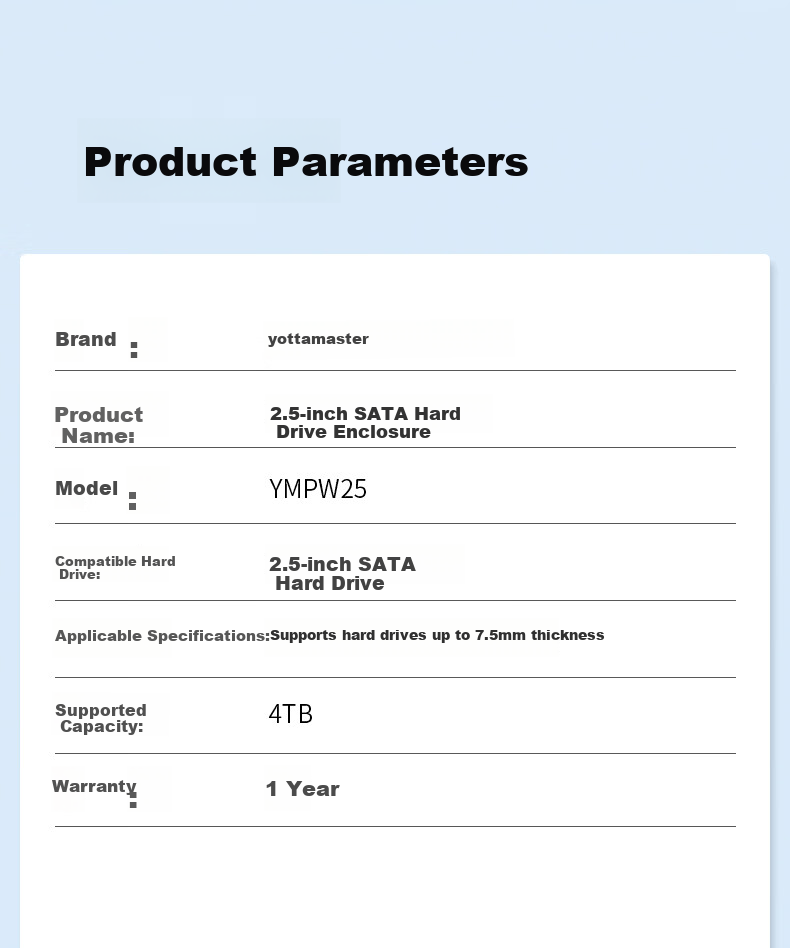 Yottamaster Type-C 2.5 Inch External Hard Drive Enclosure for SATA Mechanical and SSD HDDs PW25-1C3 9