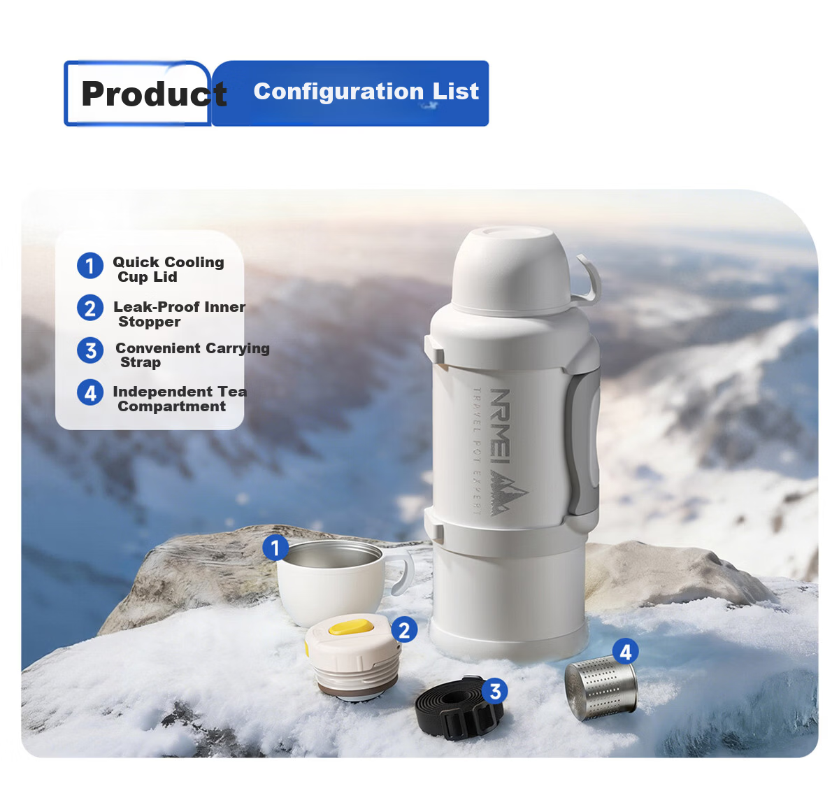 NRMEi Insulated Thermos Large Capacity 316 Stainless Steel Portable Car Outdoor Travel 72-Hour Long-Lasting Vacuum Flask 28
