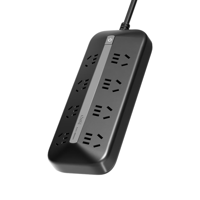 Deli New National Standard Overload Protection Trapezoidal Power Strip Socket Extension Cord Desktop Computer Power Board 8-Outlet Master Control Switch 1.5m LU908