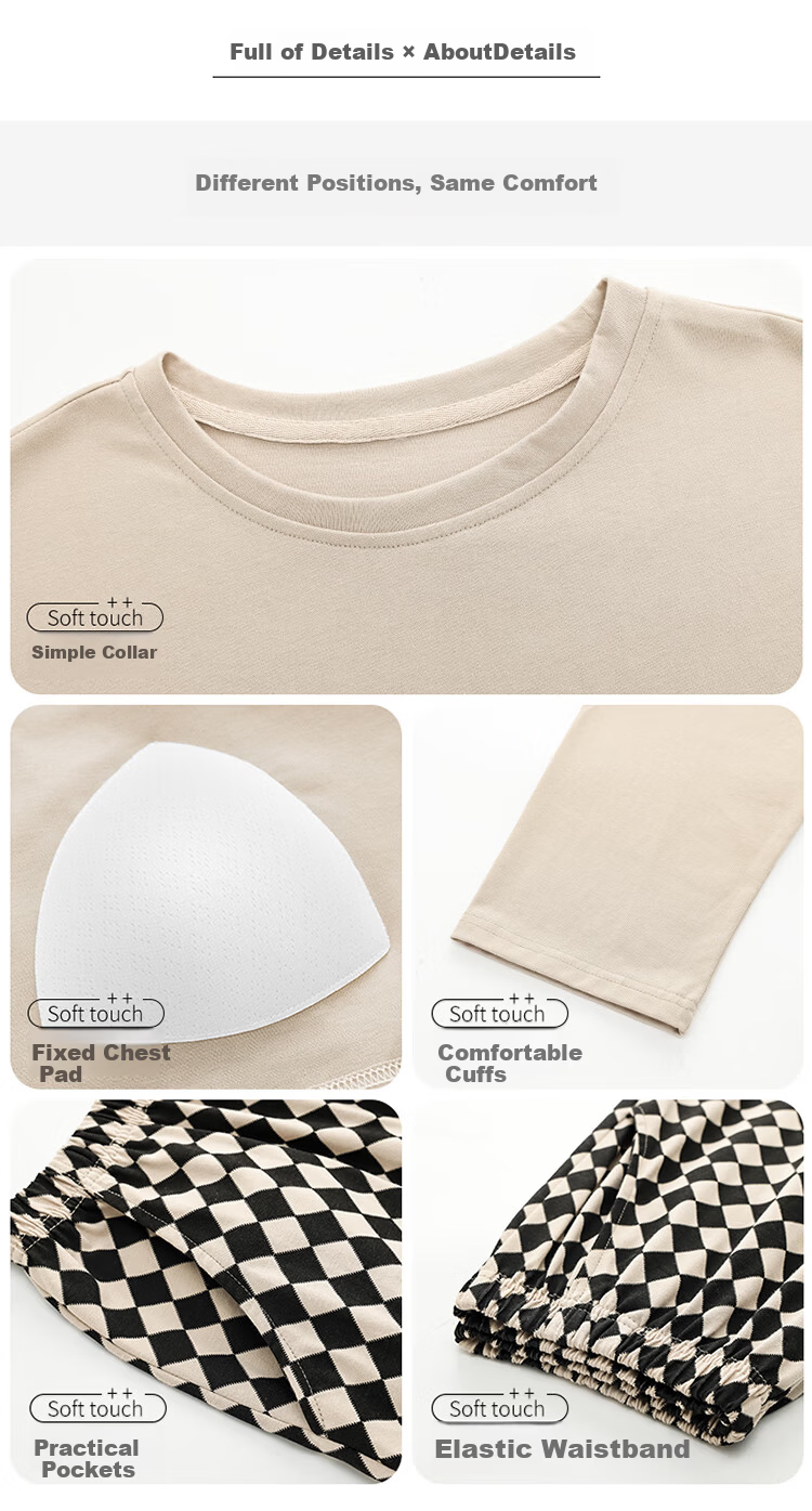 Hug Cotton [With Chest Pad] Couple Pajamas Men and Women Round Neck Pullover Long Sleeve Homewear 2025 New Spring and Autumn Wearable Outside 10