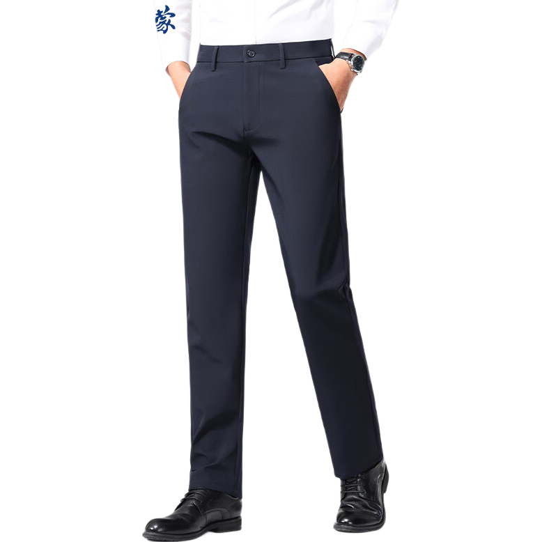 ROMON Men's Non-Iron Business Dress Pants Casual Stretch Straight-Leg Dad Pants Black Regular 32