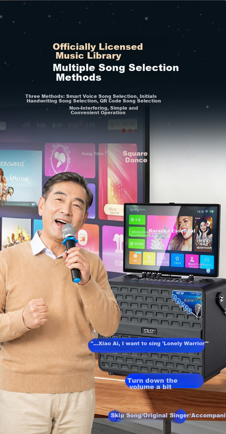 SAST Karaoke Song Machine All-in-One Speaker Home KTV Sound System Outdoor Square Dance Singing Speaker Mobile KTV with Display SW83 Father's Day Gift 12