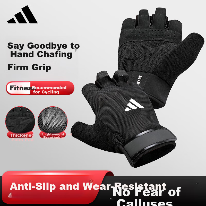 Adidas Men's Fitness Gloves Half Finger Training Gloves for Cycling Pull-up Bar Weightlifting Anti-slip Workout Gloves