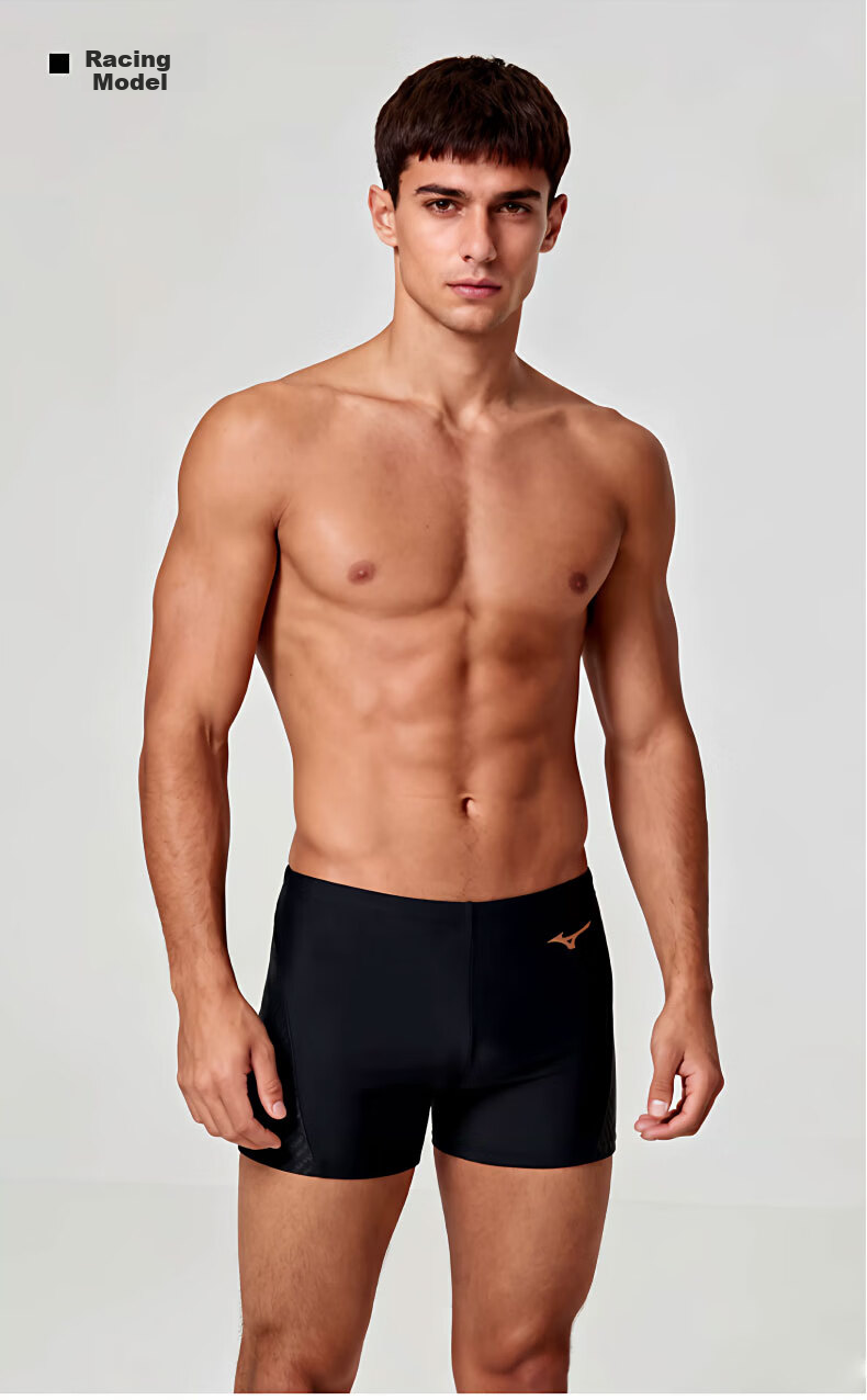 MIZUNO Men's Quick-Dry Square-Leg Swim Trunks Professional Training Chlorine-Resistant Swimming Shorts Anti-Embarrassment Hot Spring Gear AD107 Black 3XL 14