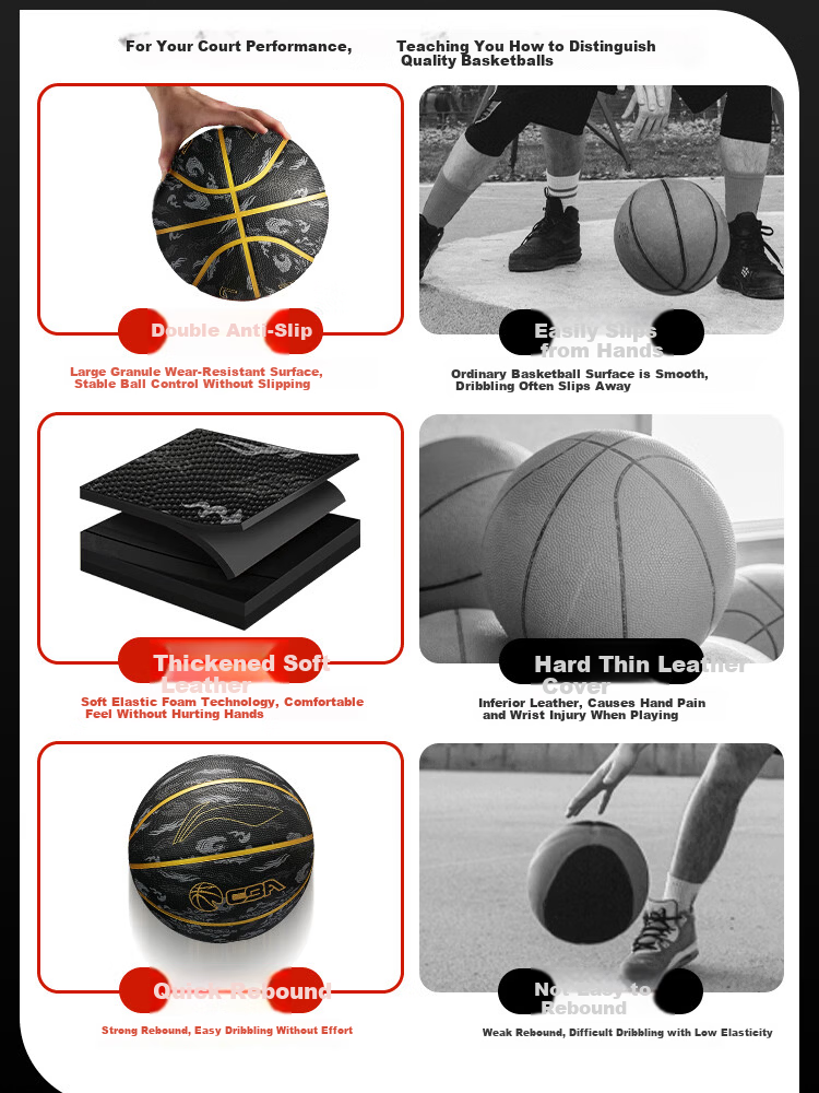 Li-Ning Basketball for Children Aged 6-12, Competition Indoor And Outdoor Black Gold Model, Elementary School Students And Teenagers Size 5 Basketball 099-2 2