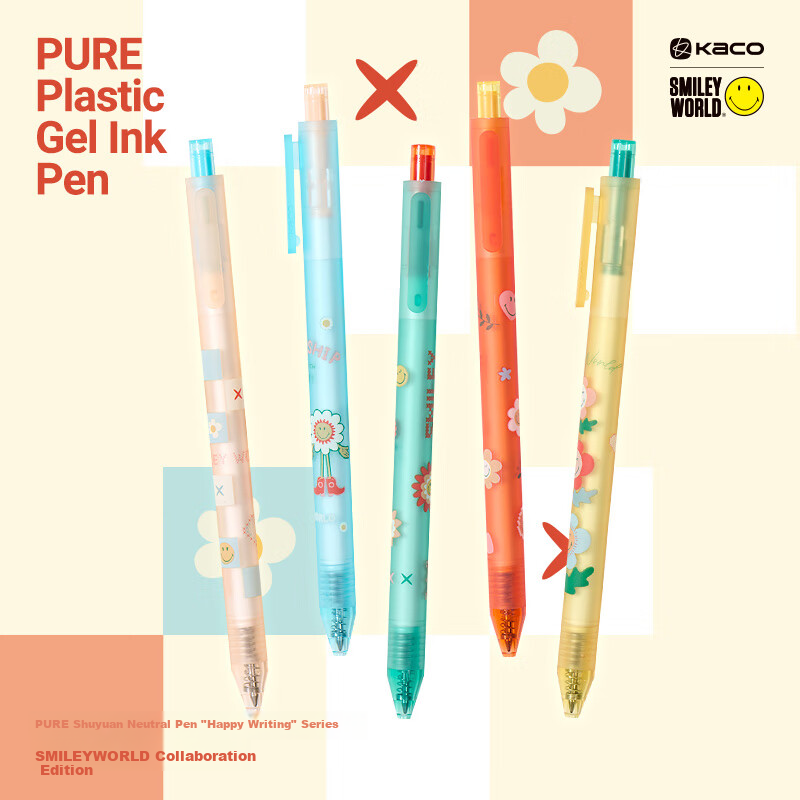 KACO x SMILEYWORLD 0.5mm Retractable Black Ink Gel Pen Bullet Tip Stylish Signature Pen for Students Passion Red 1pc