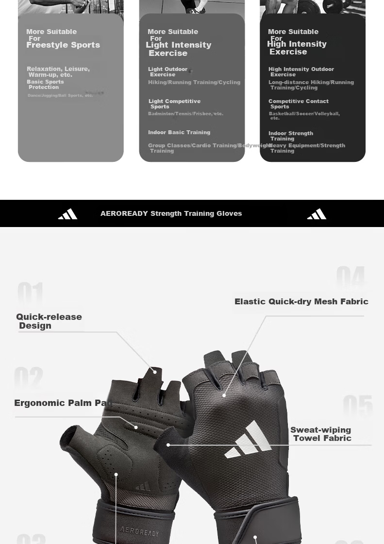 Adidas Fitness Gloves Unisex Half Finger Training Workout Pull-up Weightlifting Anti-slip Rock Climbing Cycling Gloves 3