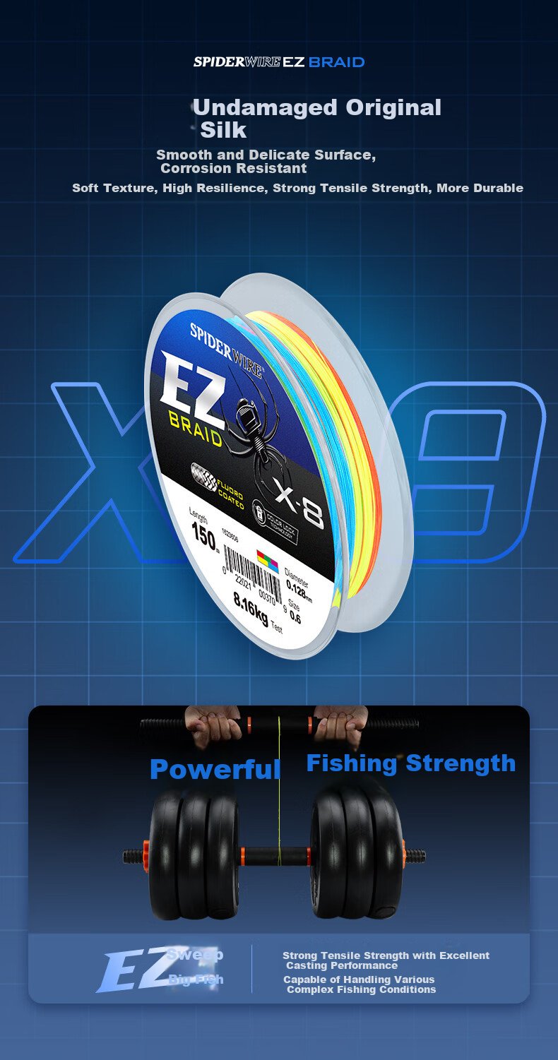 SPIDER WIRE 8-Strand PE Lure Main Line Dyneema Fishing Line Long Cast Braided Line 0.6# 150m Multi-Color per 10m 6