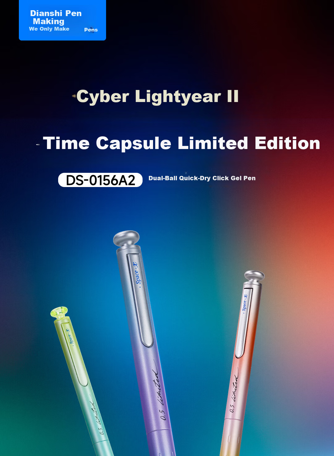 Dianshi Cyber Limited Edition Time Capsule Retractable 0.5mm Black Gel Pen High-Value Student Writing Practice Pen 0154A2Plus [5-Pack] 1