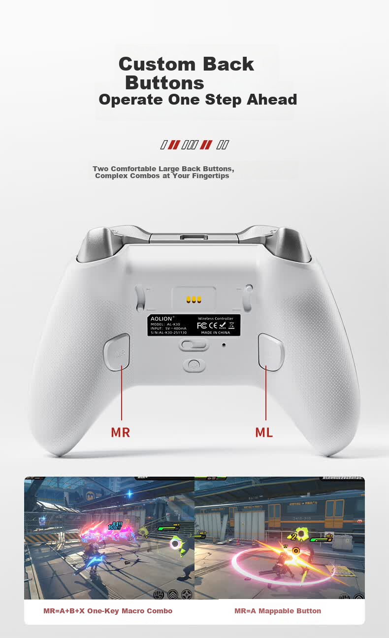 Aolion K30 Gaming Controller Layout Switch PC Steam Dual Trigger Switch 2nd Gen NS Android iOS iPad Xbox-style Wireless Bluetooth Gamepad 15