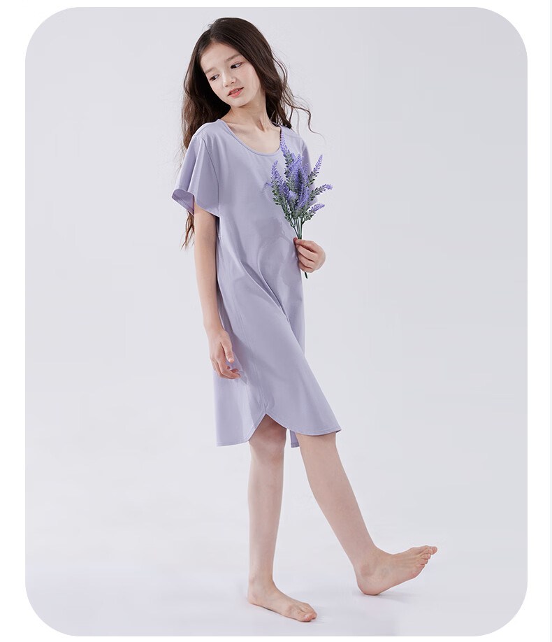 Disney Girls' Modal Nightgown Children's Summer Lightweight Pajamas Teen Air Conditioning Clothes 98114 Purple Size 130 14
