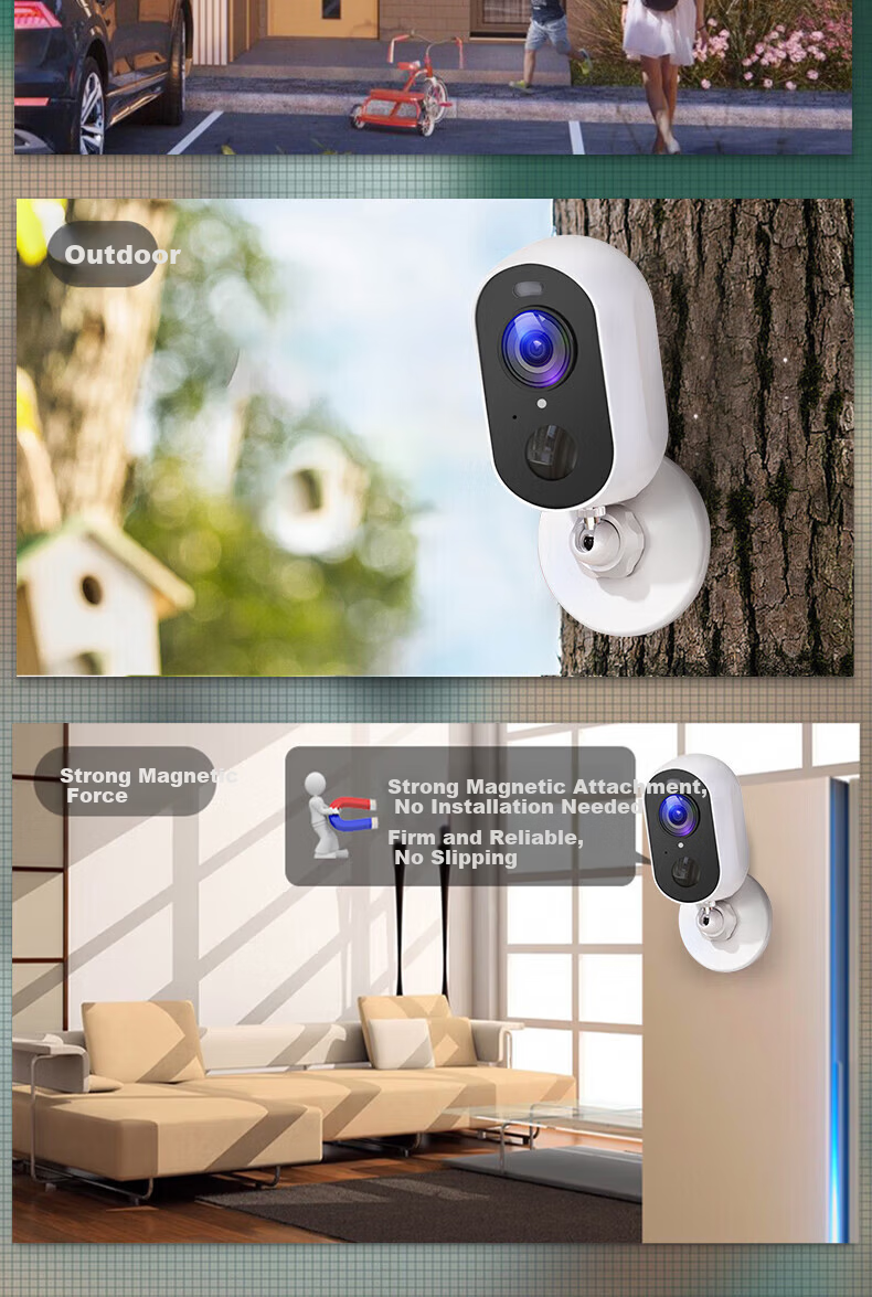 Leiweishi Wireless Battery-Powered Home Door Camera with WiFi, Remote Mobile Monitoring, 360° Panoramic View, Night Vision, No Power Plug Needed, Indoor and Outdoor Use 10
