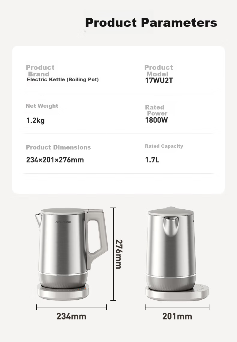 Joyoung Electric Kettle U-Bottom 5-Stage Temperature Control 1.7L 316L Stainless Steel Baby-Grade Seamless Inner Liner No Glue 17WU2T 18