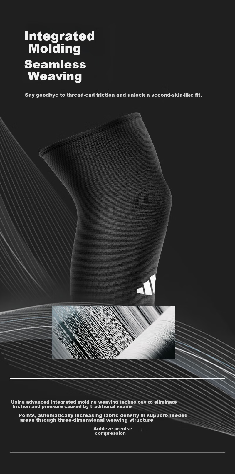 Adidas Knee Brace Sports Warmth for Men and Women Running Meniscus Injury Arthritis Mountaineering Basketball Badminton Black Size L 5
