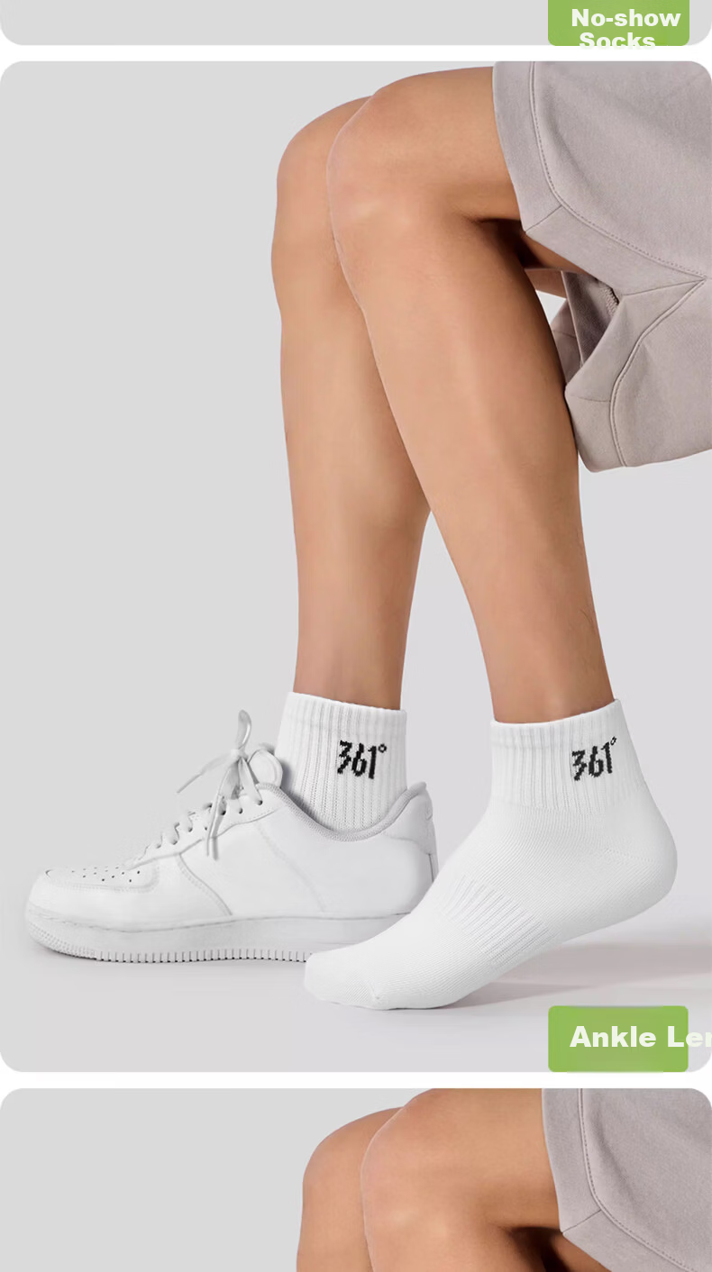 361° Spring Summer Cotton Mid-Calf Men's Sports Casual Solid Color Breathable Long Socks White - 4 Pairs Pack 12