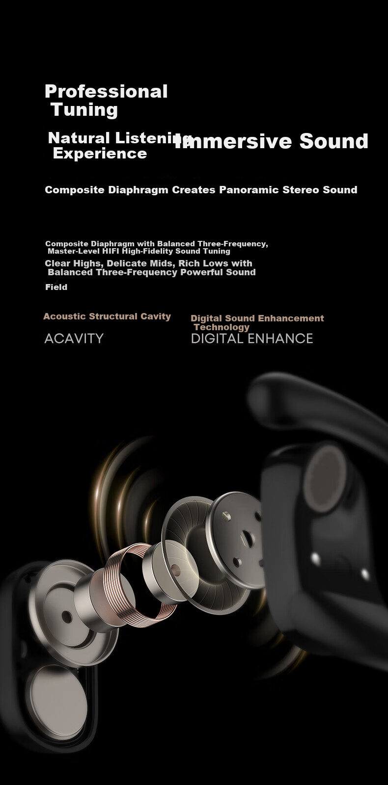 Langston TS19 Bluetooth Bone Conduction Open-Ear Earhook Headphones Matte Black 8