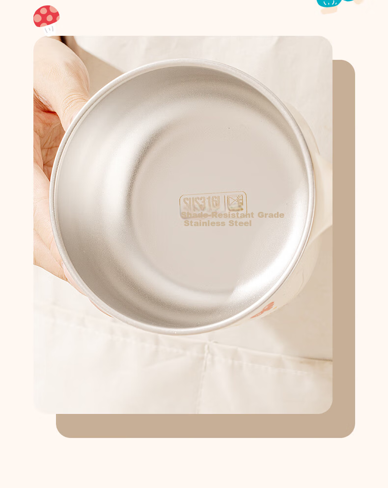 TREEJACK 316L Stainless Steel Single Handle Children's Feeding Bowl Baby Double Layer Anti-Drop and Anti-Scald Rice and Soup Bowl 7
