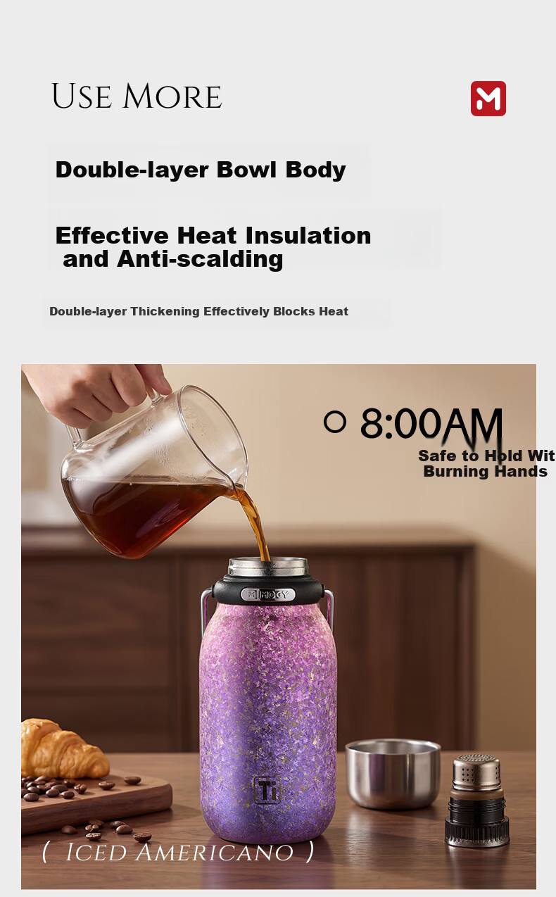 IMOGY Pure Titanium Insulated Mug Women's Holiday Gift Coffee Cup High-Value Large Capacity Magnetic Lid Water Bottle with Handle 10