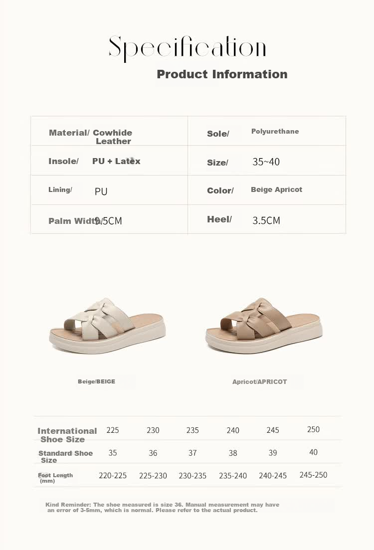 ZHR Zese First Layer Cowhide Thick Sole Women's Summer Casual Beach Woven Slippers Soft Comfort Shoes EQ09 Apricot Size 36 5