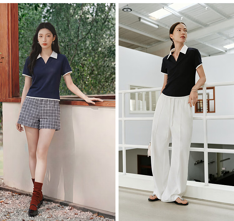 Semir Mall Same Style | Women's Summer Polo Shirt Fake Two-Piece Slim Fit 2026 Petite Pullover 101326115001 16