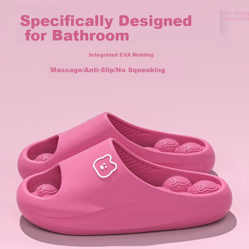Ganmai Massage Bathroom Slippers for Women, Four Seasons Indoor Home Quick-Dry Water-Draining Couple's Sandals, Light Purple, Size 36-37