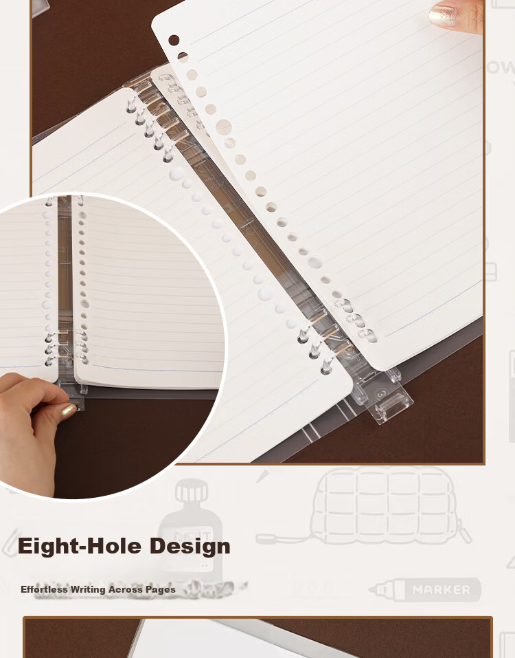 KOKUYO SOU·SOU Series 8-Hole Loose-Leaf Notebook Student Planner Refillable A5/40 Sheets/8mm Ruled White WSG-RU1XP12-2 5
