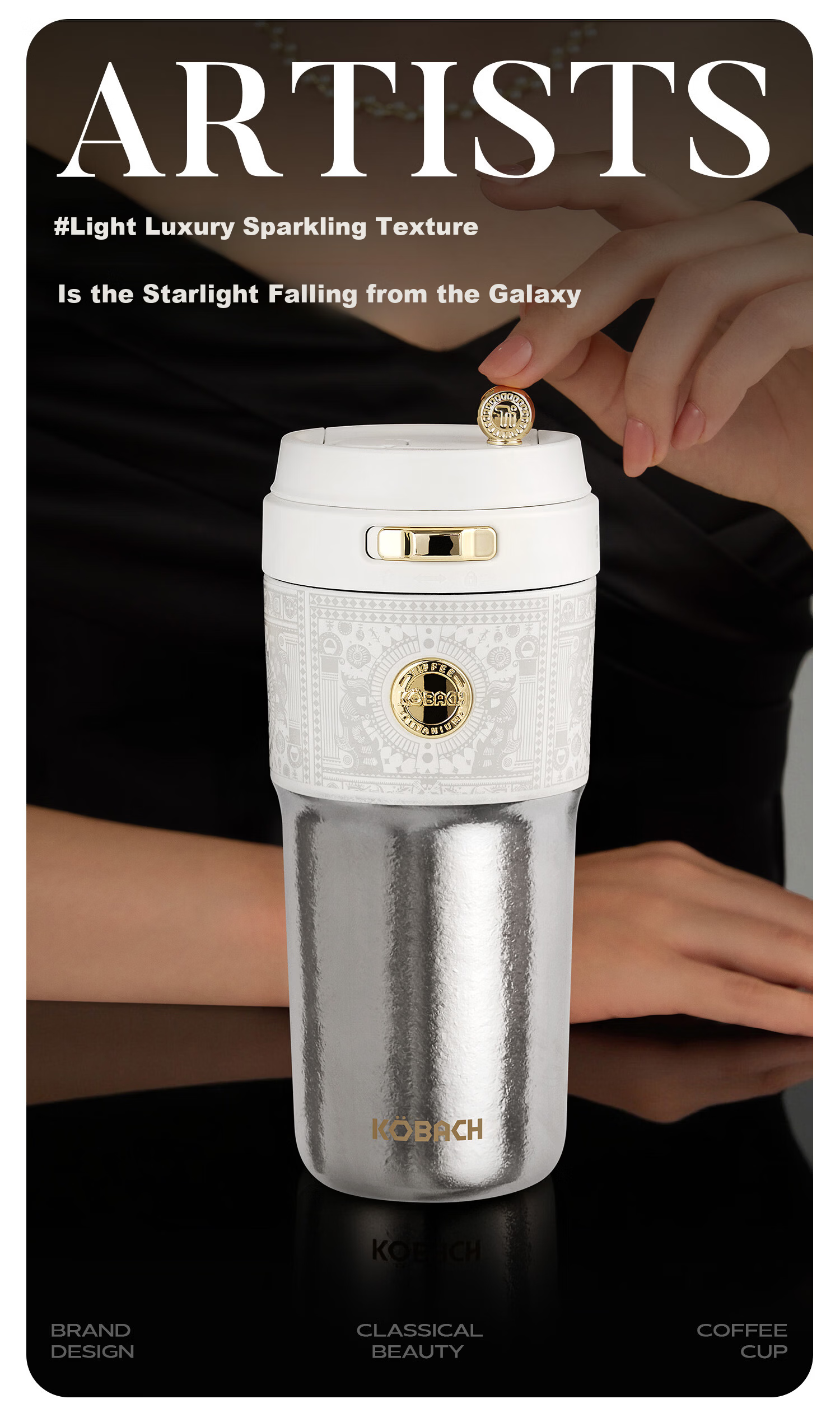 KOBACH Pure Titanium Insulated Water Bottle Large Capacity Thermos Coffee Mug Home Festival Gift 500ml Arctic White 4