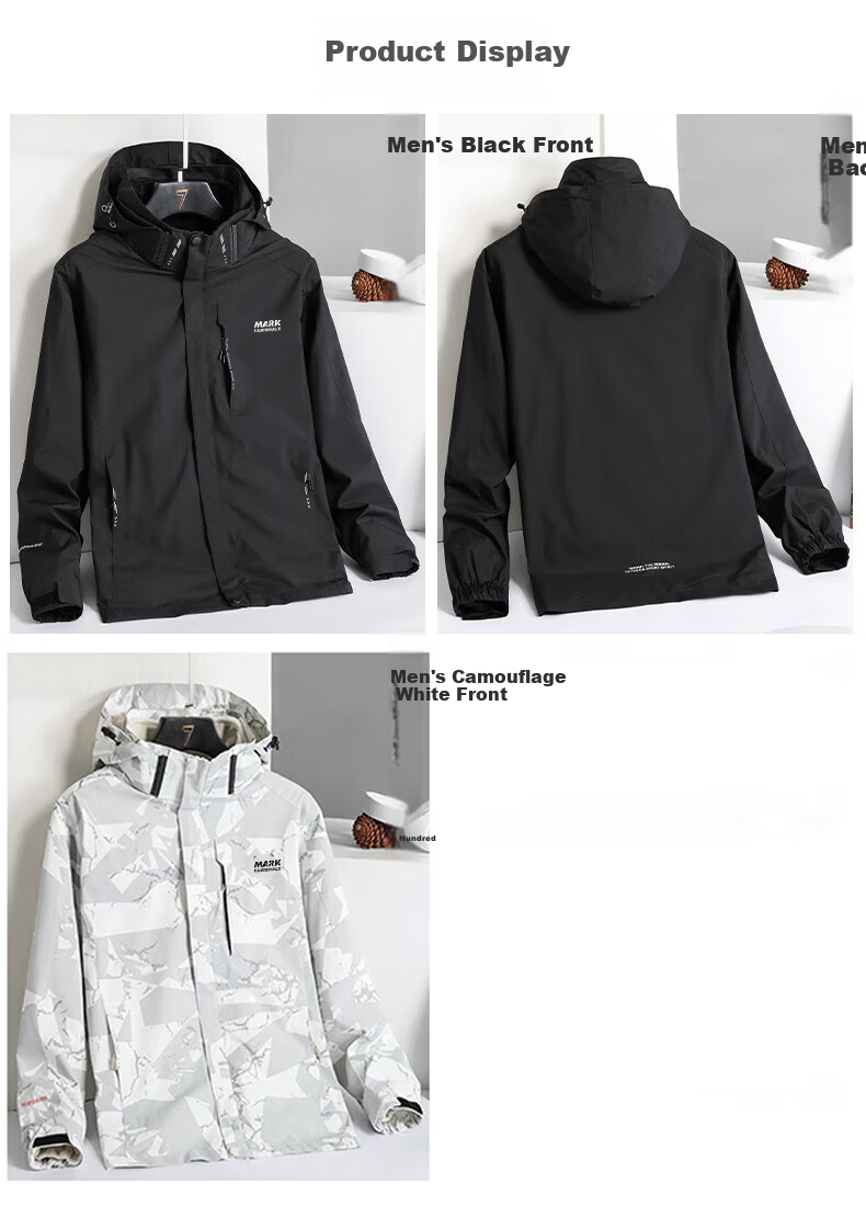 FAIRWHALE Men's Outdoor Sports 3-in-1 Jacket Autumn Winter Casual Hiking Coat Black XL 4