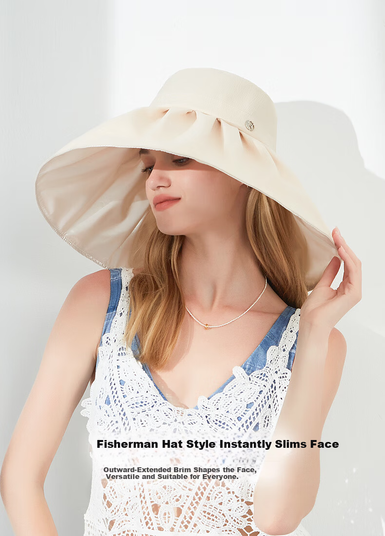 ELLE Sun Hat for Women, Elegant Wide Brim Hat, UV Protection, Face-Slimming Effect, Gift for Girlfriend 7