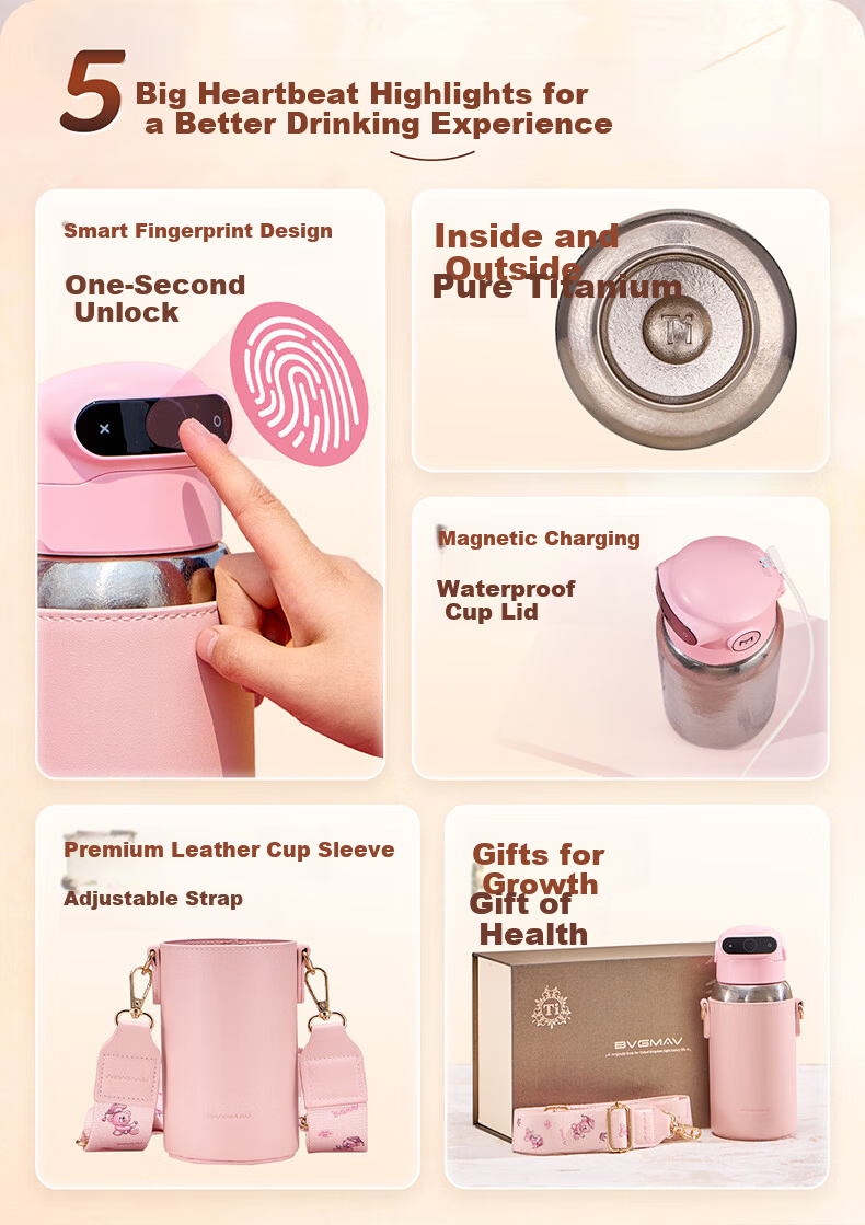 BVGMAV Pure Titanium Children's Insulated Bottle Smart Fingerprint Unlock Water Bottle Antibacterial Straw Cup for Boys and Girls Students Outdoor Portable 6