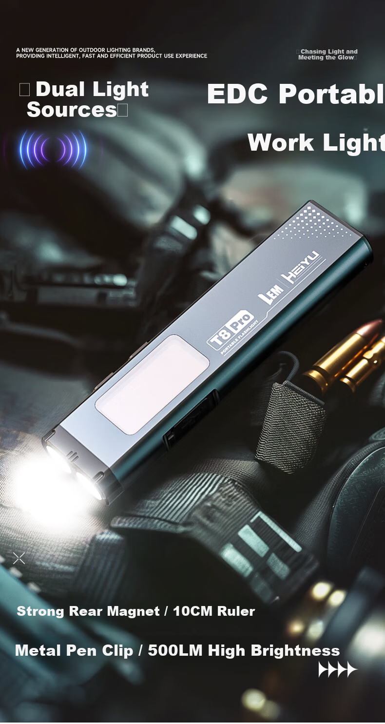 LEM High Brightness Flashlight Small Portable Ultra-Bright Long Battery Life Mini Gum EDC Magnetic Work Light 1