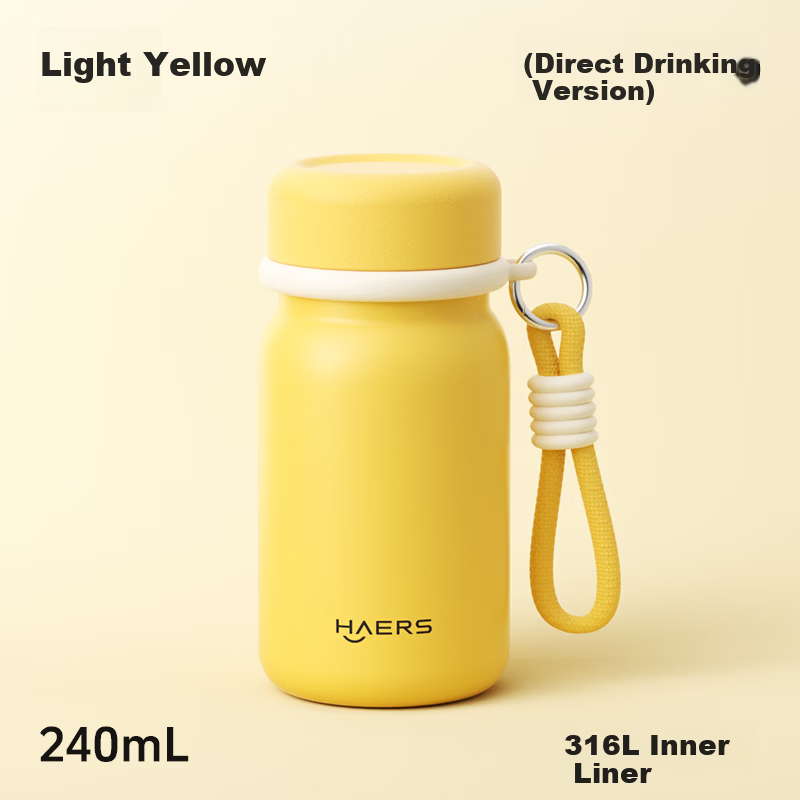 HAERS Mini Pocket Stainless Steel Portable Cup 240ml Light Yellow Direct Drinking Model