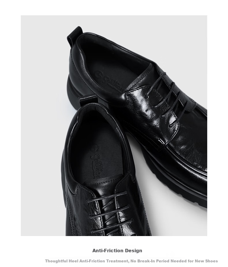 Goldlion Business Casual Men's Comfortable First Layer Soft Cowhide Thick Sole Height Increasing Leather Shoes Black-99 39 12