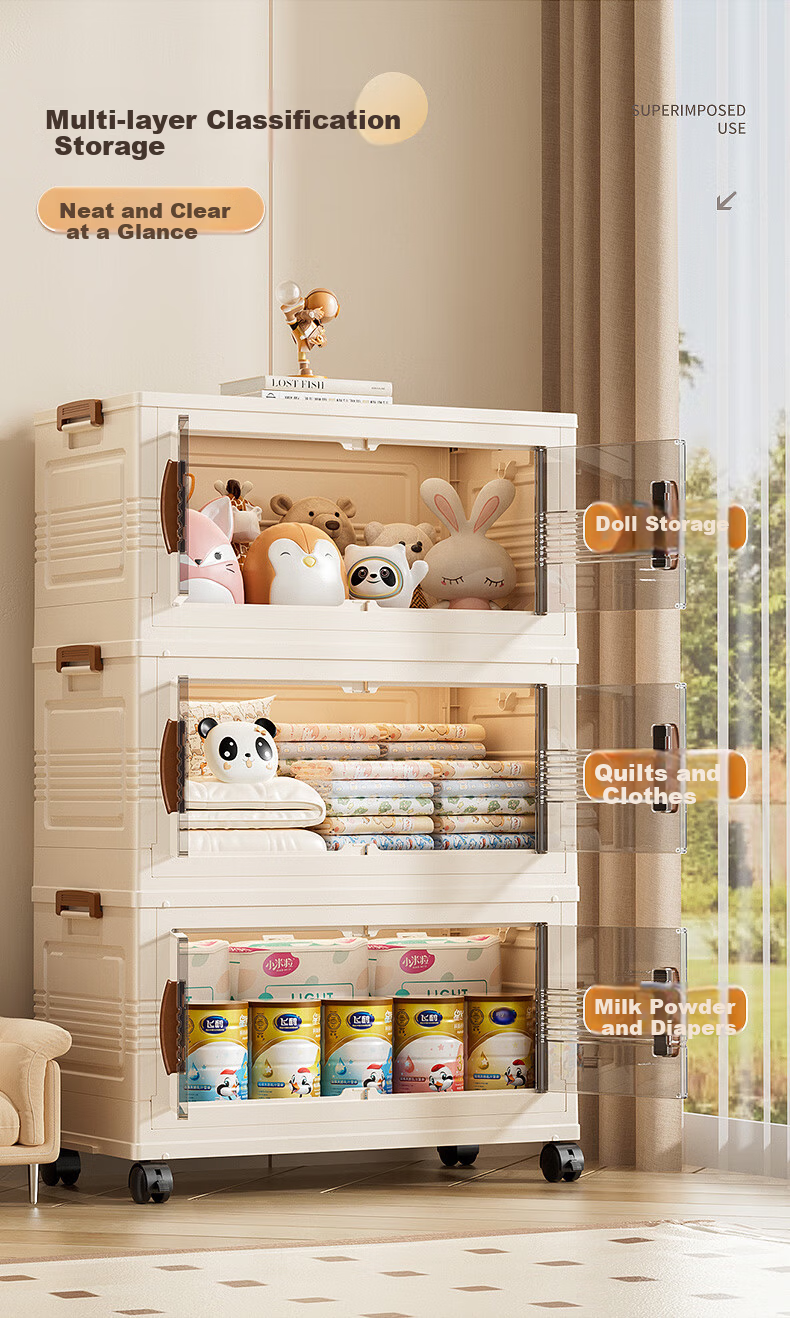 Jinlongxing Foldable Storage Cabinet No-Assembly Storage Box Snack Miscellaneous Clothes Living Room Kitchen Organizer Cabinet 2
