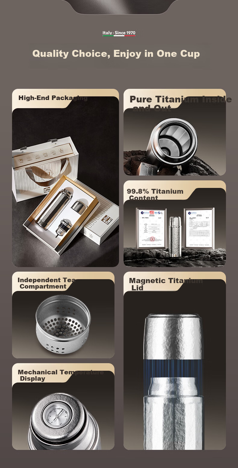 Alluflon Pure Titanium Insulated Tea Infuser Cup High-End Tea Steeping Cup Tea Water Separation Health Preservation Gift Titanium Cup Ice Flower Silver 2
