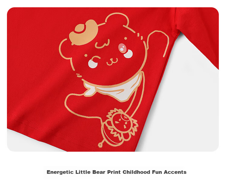 Classic Teddy Kids Pajamas Boys Girls Homewear Red Year Long Sleeve Set Cotton Breathable 2-Piece Set Little Rabbit 110 9