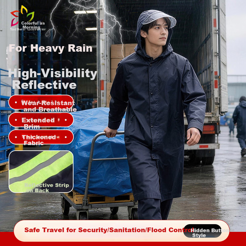 Sichen Colorful Adult Long One-Piece Raincoat with Hooded Brim Security Construction Site Safety Outdoor Reflective Raincoat Full Body Stormproof Jingcang Fast Delivery